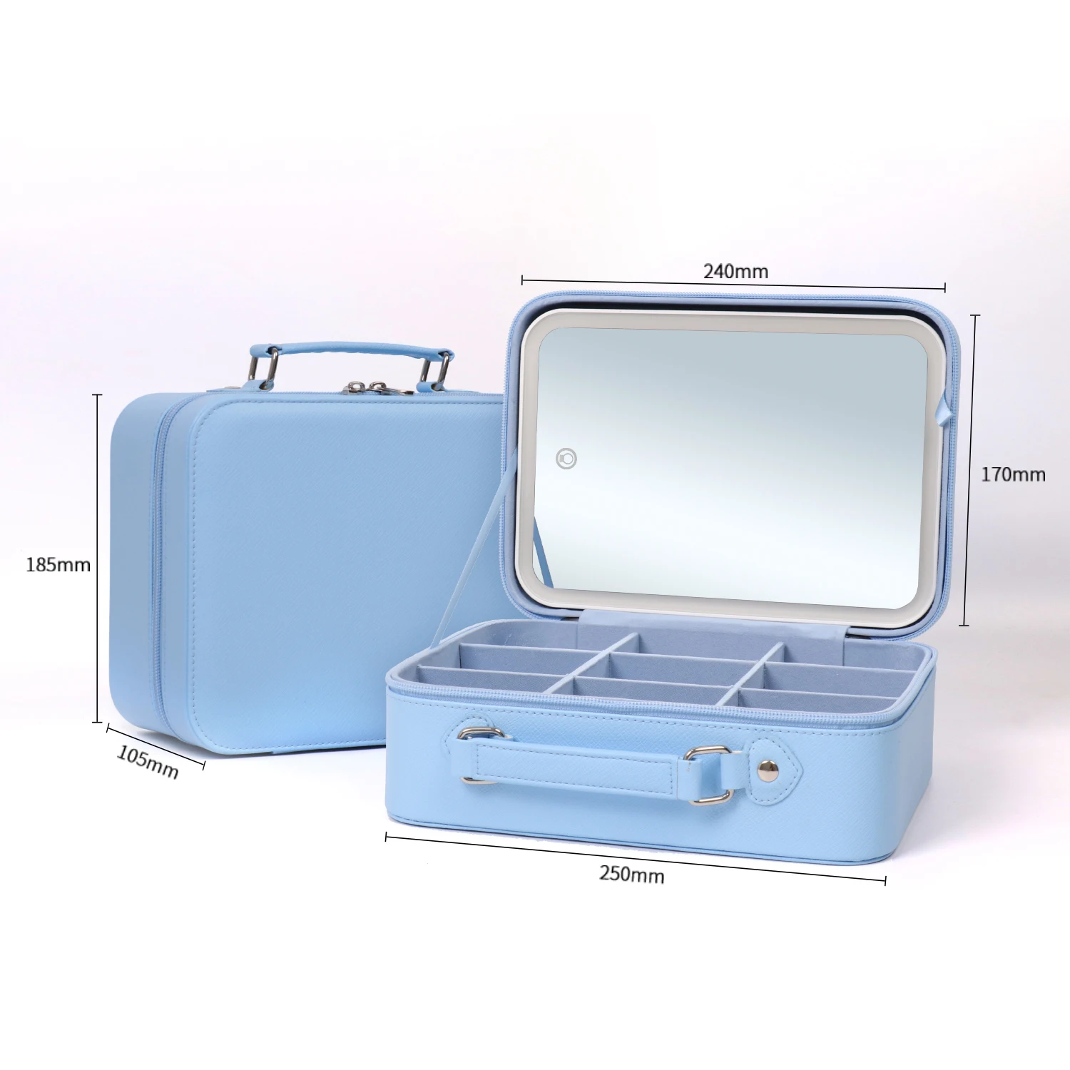 Custom Portable Travel LED Light Makeup Bag Cosmetic Mirror Beauty Case Waterproof Make Up Bag Mirror