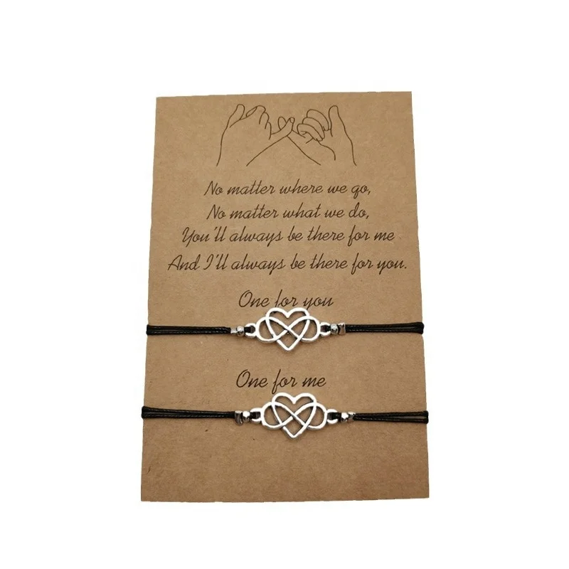 Popular Silver 8 word Bracelet Metal Love Heart Bracelet for Couple Best Friend Birthday Party Jewelry Gift Set