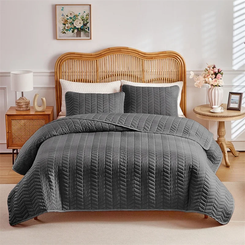 Twin Size Bedspread Set 3pcs Microfiber Bedding With Pillowcase Full Hotel White Wheat Sheaf Solid Patchwork Quilt Set