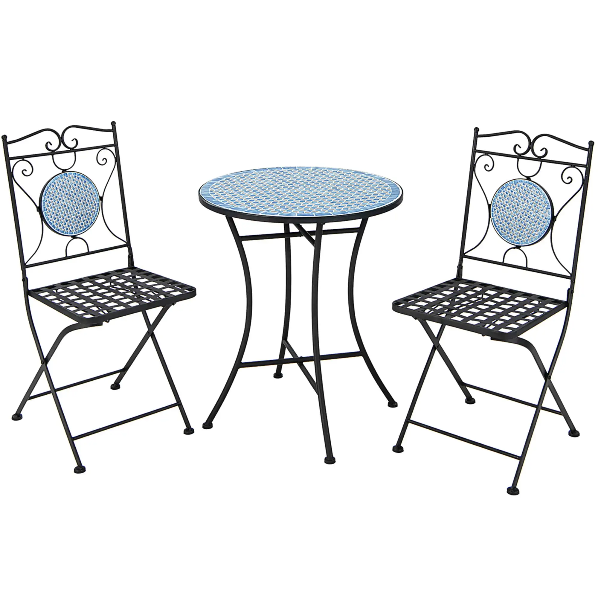 AJUNION All Weather Ceramic Tile Bistro Set Metal Outdoor Furniture Mosaic Tile Table Chairs Patio Set