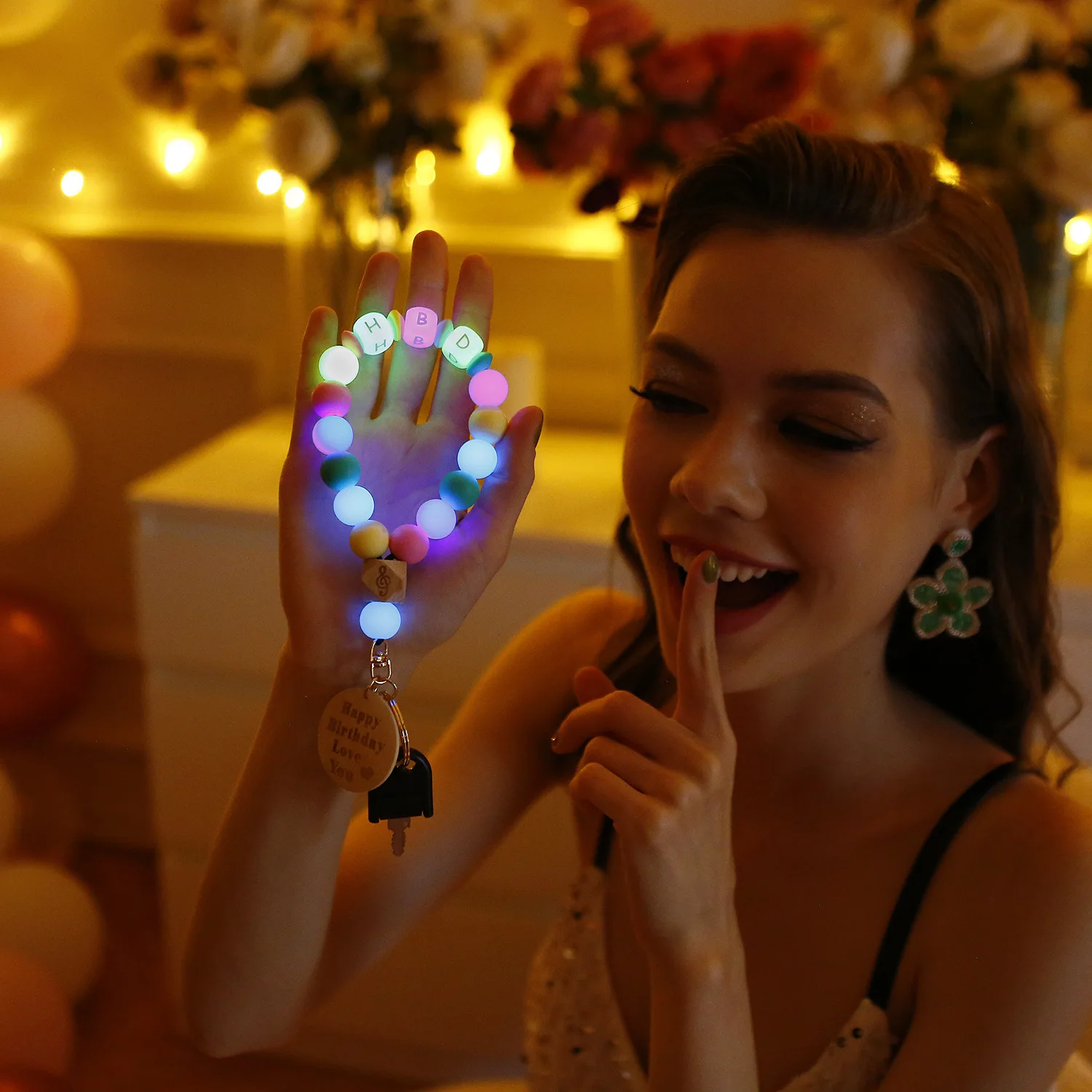 Custom Fluorescent Beads Key Chain Diy Creative Wrist Key Ring Metal Wood Silicone Keychain For Wholesale