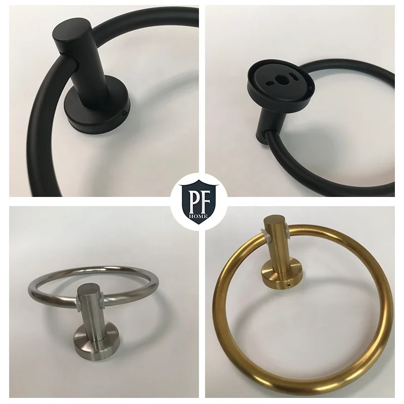 Bathroom Hardware Accessories Set 4 Piece Stainless Steel Wall Mount Black Gold Silver Towel Rail Ring Toilet Paper Holder Hook