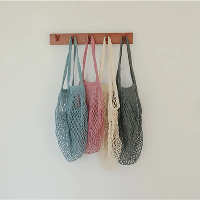 BSCI factory customized cotton mesh bag vegetable fruit tote single shoulder supermarket net bag for shopping