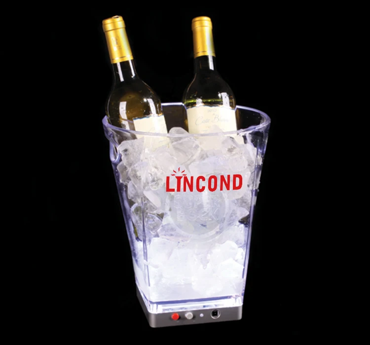 Plastic LED Champagne ice bucket 5L LED lighting wine ice cooler with handle rechargeable beer bucket ice box holder for party