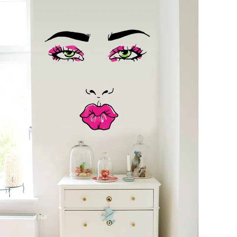 SK36002 Woman Face Removable Home Decor Fashion Modern Wall Stickers Women