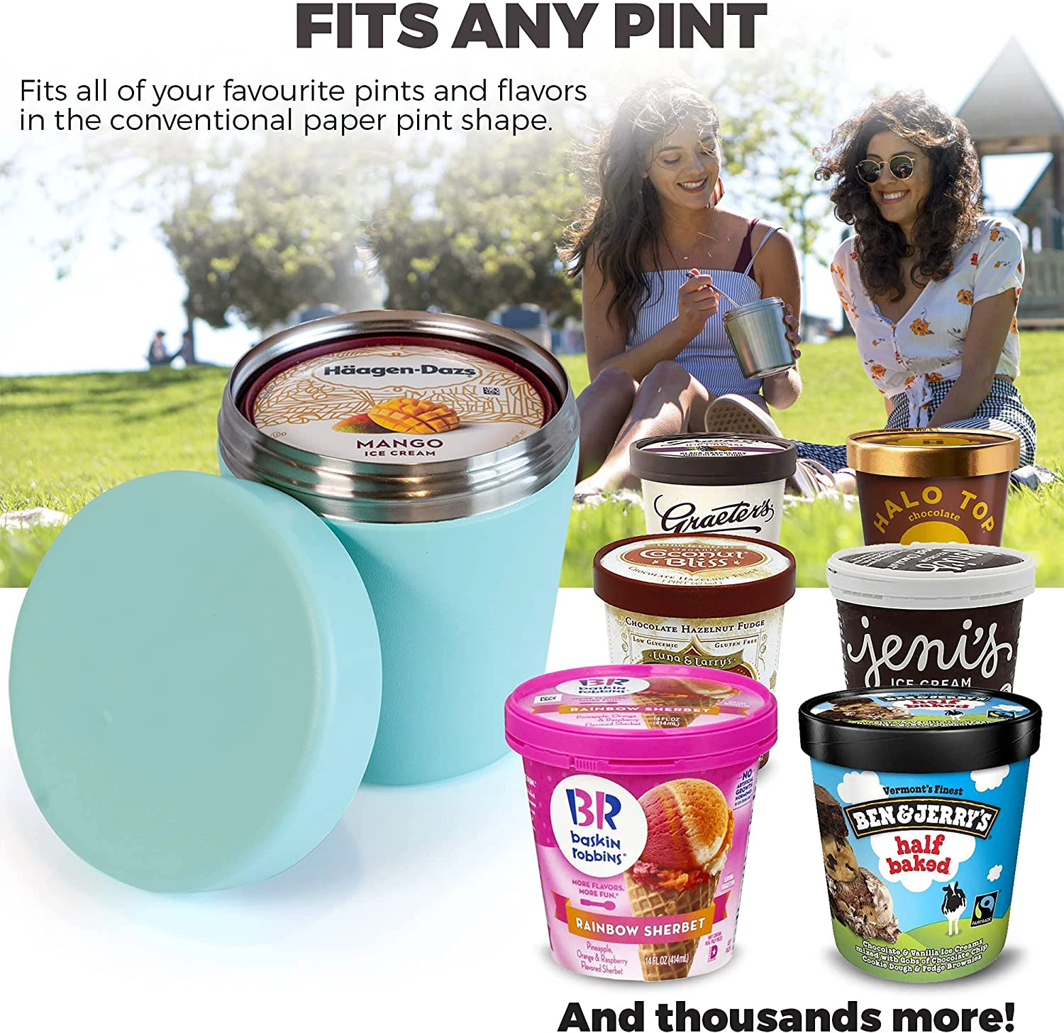 16oz stainless steel double wall vacuum insulation ice cream can cooler pint cup reuse container keep ice cream frozen