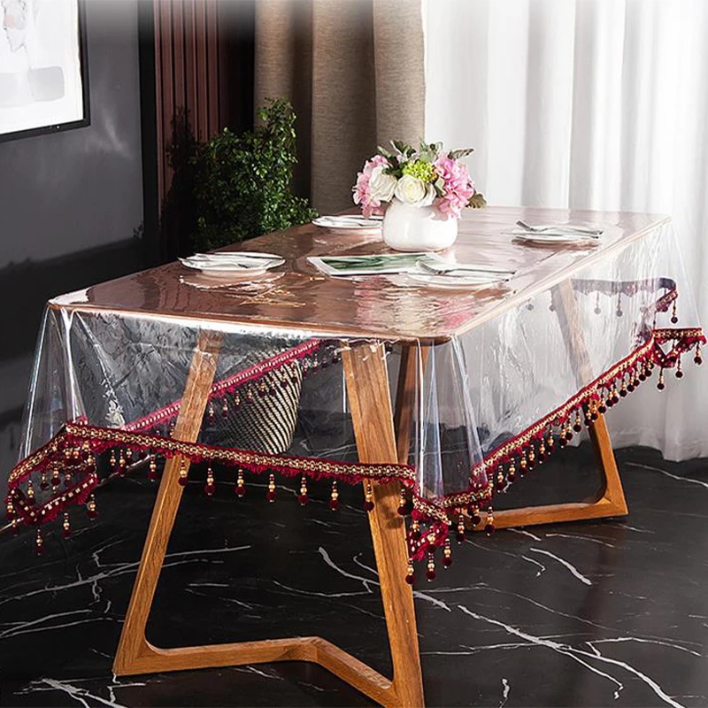 Thick Transparent Soft Glass PVC Table cover With Lace Best Selling Produce 2023