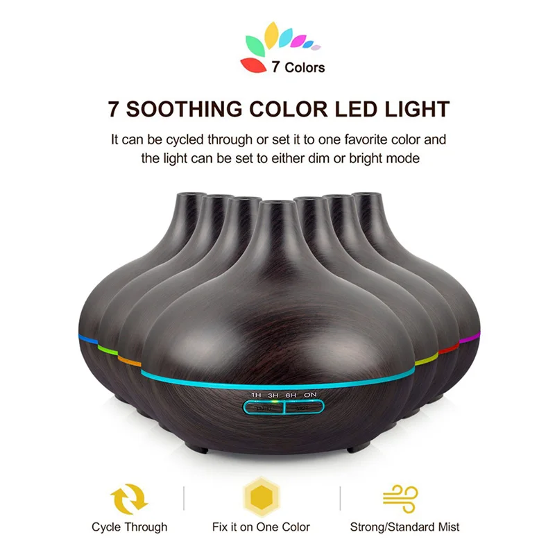 300ml Wood Grain Mist Air Humidifier Ultrasonic Aroma Therapy Essential Oil Diffuser with Colorful Lamp