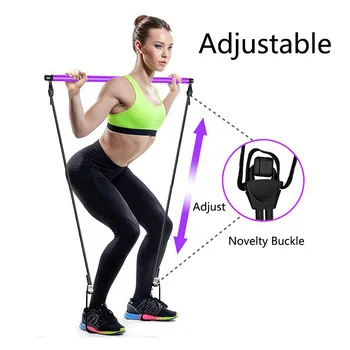 Amazon Adjustable portable steel weighted pilates exercise gym stick bar set kit muscle toning with foot loop resistance band