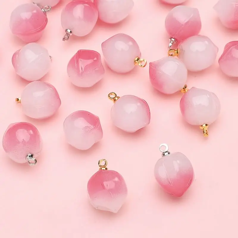 Kawaii Peach Shaped Crystal Glass Beads Pendant for Earring DIY Jewelry Making Fashionable Accessories