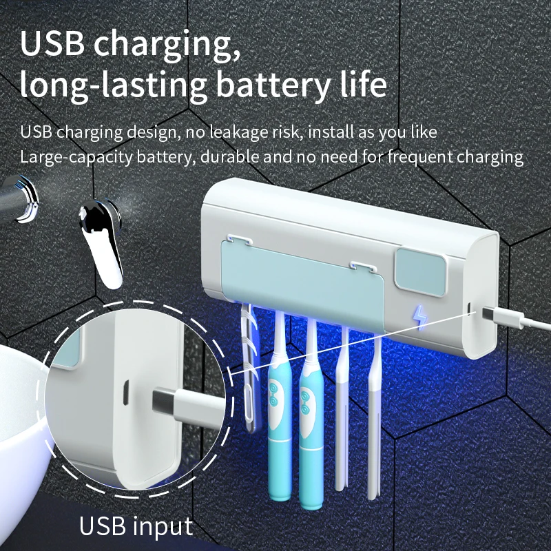  Недорогой настенный держатель для зубных щёток с USB-зарядкой