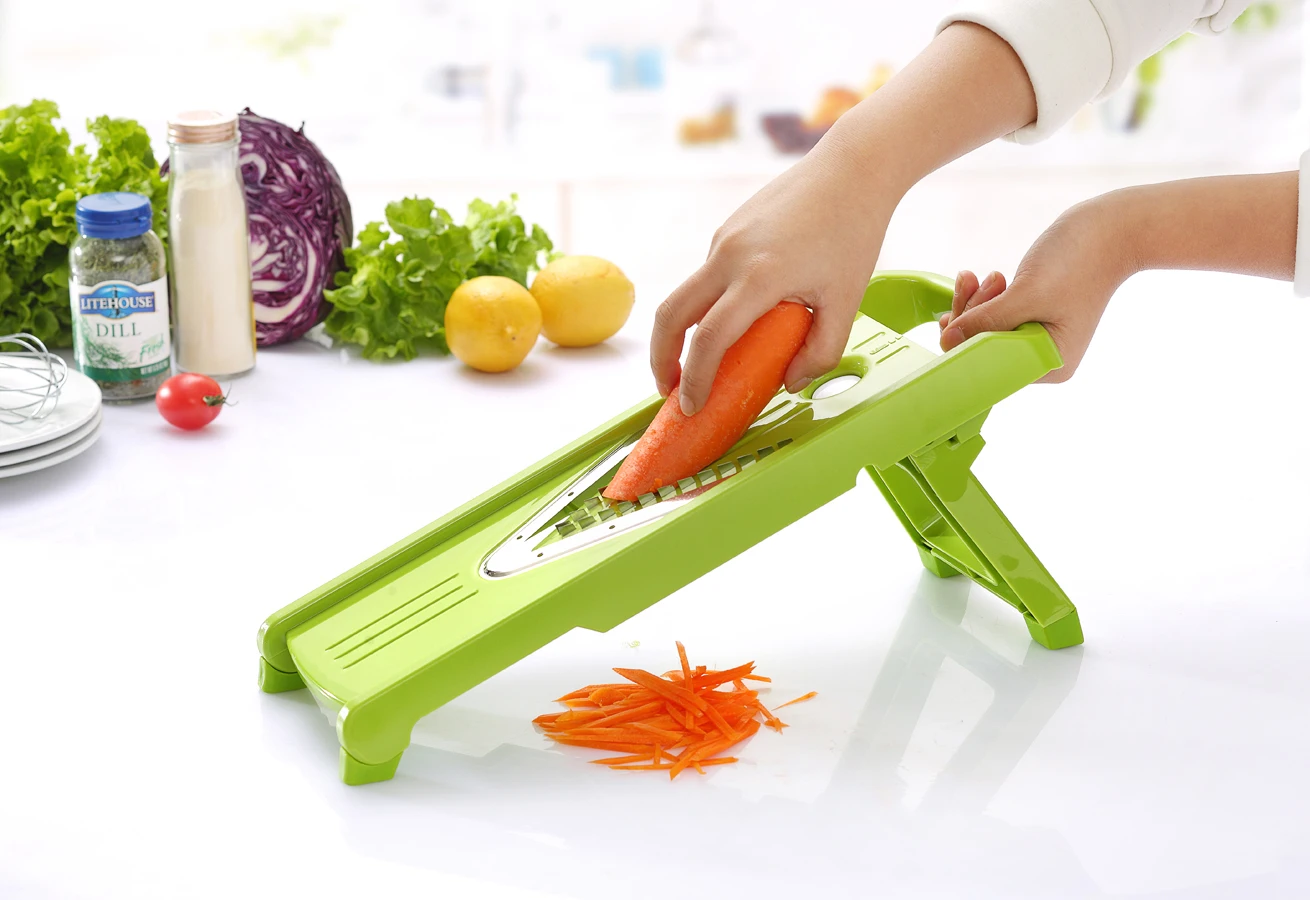 V Blade Mandoline Slicer Set 5 in 1, Kitchen Vegetable Fruit Julienne Slicer with Stainless Steel Blade
