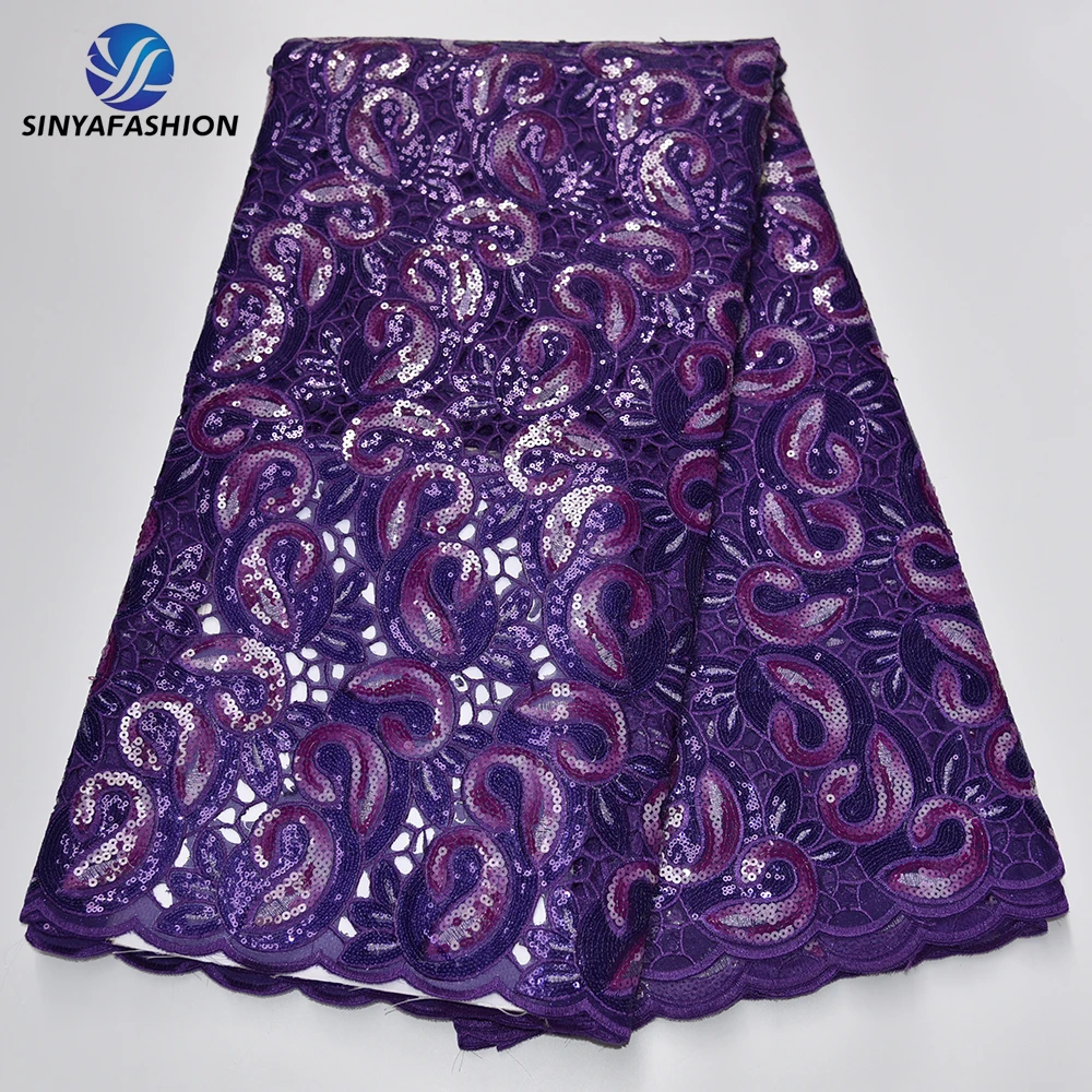 Sinya New Style African Organza Lace Fabrics 5 Yards Hot Sale French Sequins Lace Embroidered Fabric for Wedding Party