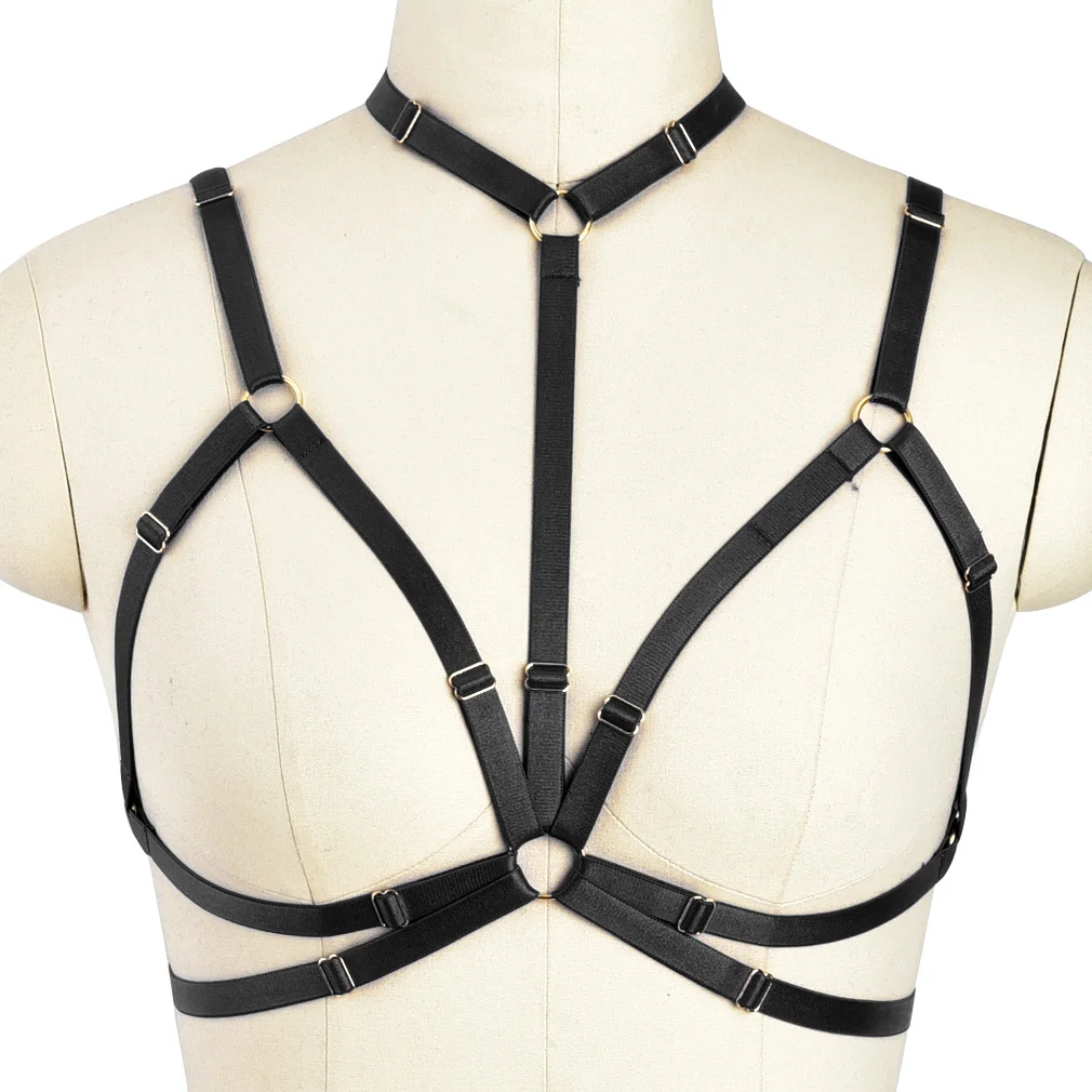 Fetish Cage Rave Wear Body Harness Lingerie Goth Crop Tops Pentagram Bondage Bra Lingerie Harness Belt Star Harness Bra