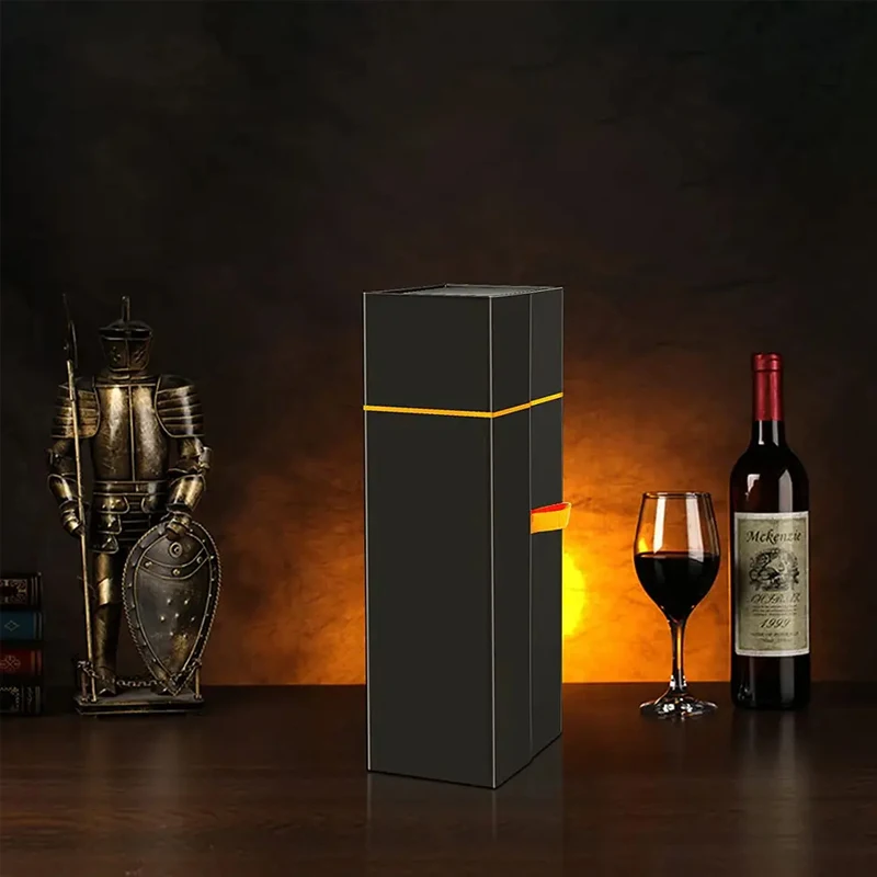 Custom logo black luxury red wine magnetic paper folding box foldable packing wine bottle packaging gift wine box