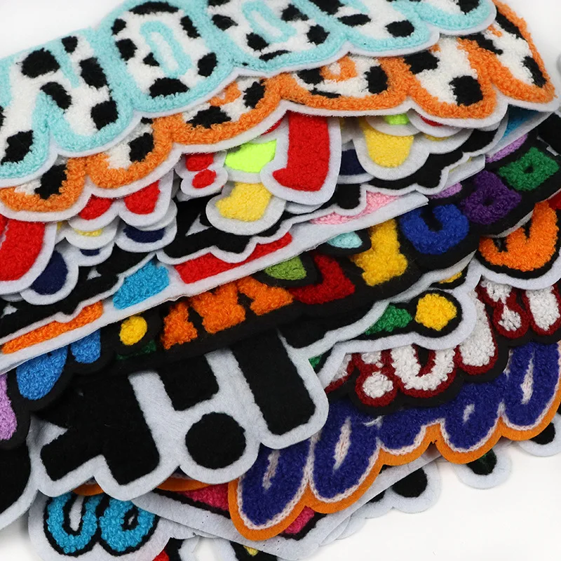 Custom High Quality Wholesale Sew-on Big Size Letters Towel Patches Embroidery Chenille Patches
