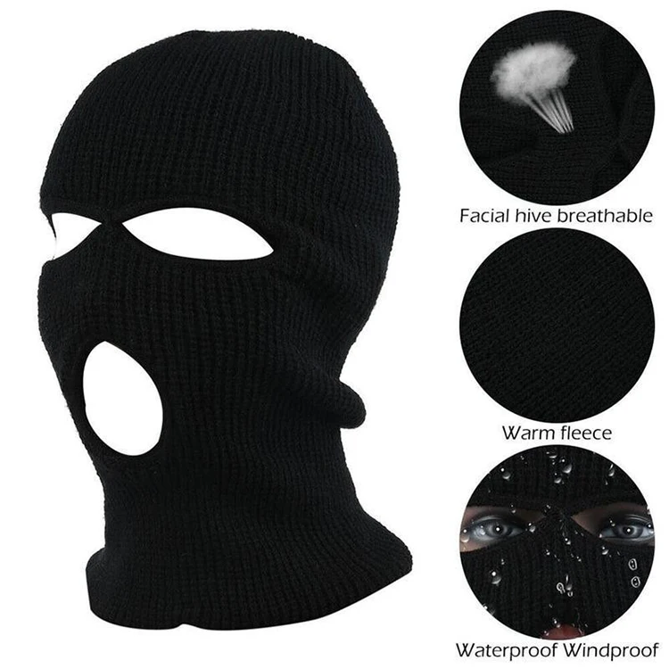 Custom Logo 3 Hole Winter Hats Outdoor Sports Full Face Cover Ski Mask Warm Knit Balaclava