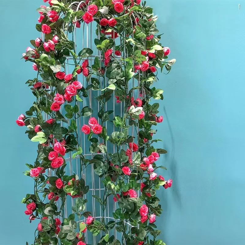Hot Selling 7.6ft Artificial Flower Rose With Leafs Rattan Vine For Wedding Home Hotel Office Garden Decoration