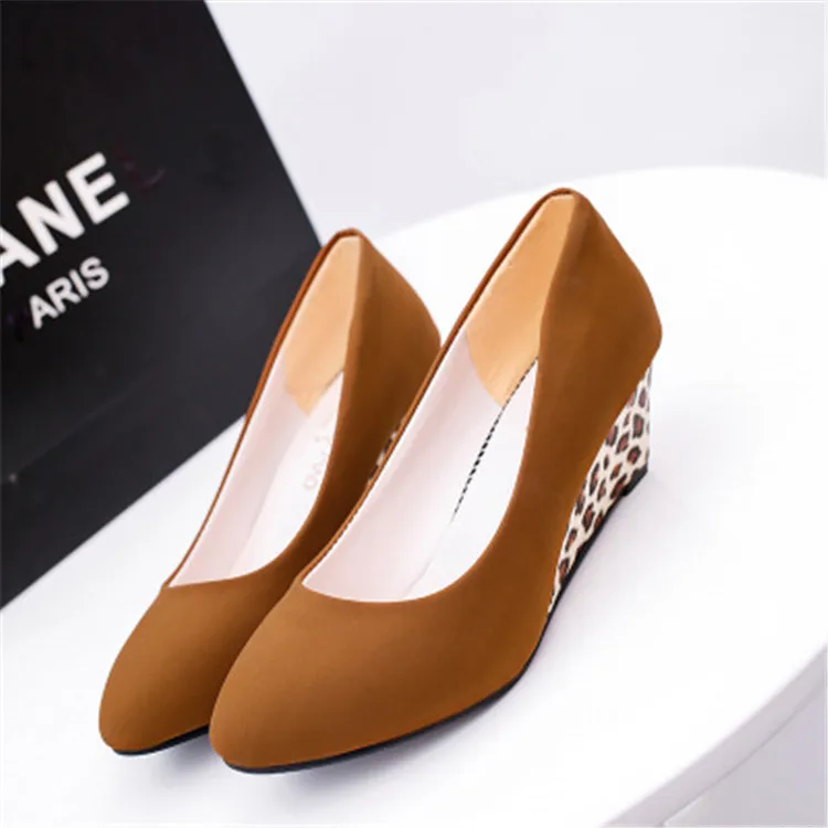 Elegant Wedge Pump Shoes high Heel Women work PU SUEDE PUMP Shoes ZJ411
