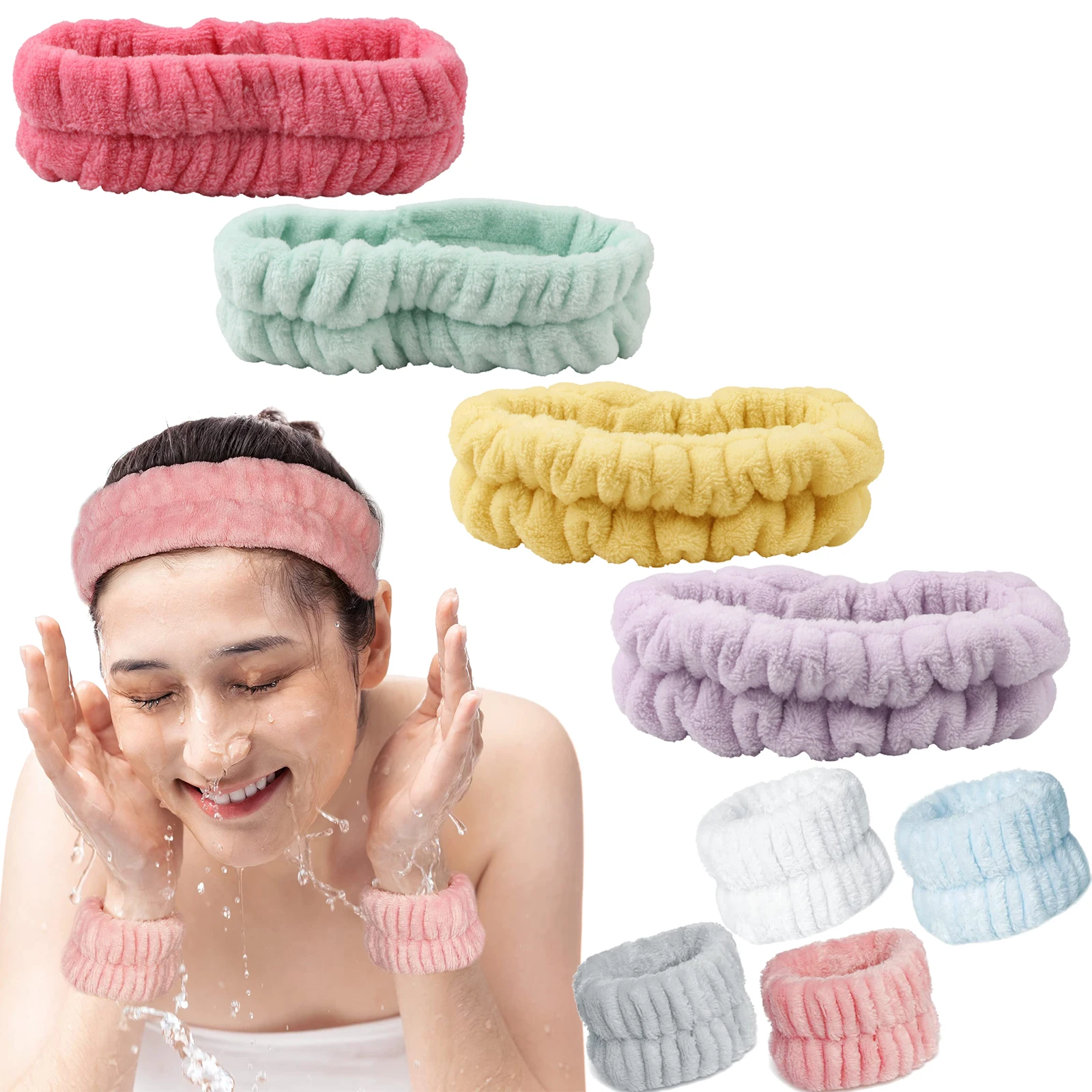 custom Women skincare Spa Facial Makeup Headband Soft Microfiber Wrist Washband Hair Wraps Headbands for Wash Face Shower Bath