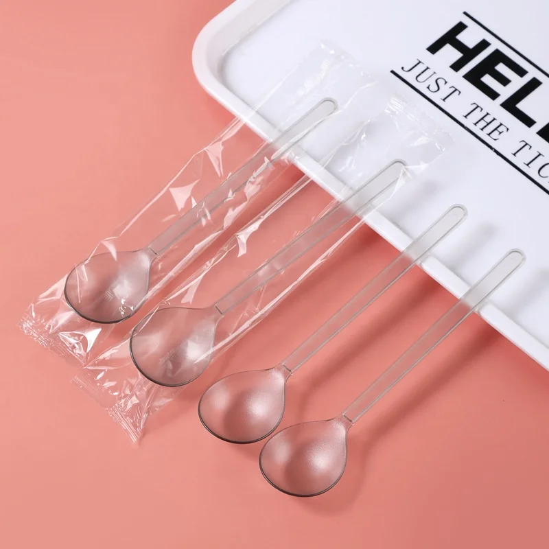Disposable Silvery High-End Plastic Take-Out Bento Utensils Spoon Salad Plastic Fork Dessert Spoon