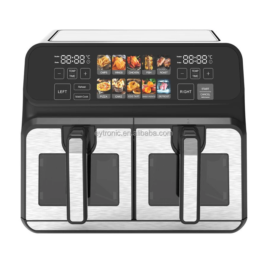 2024 Newest Colorful Digital Screen 8L 9L 10L Large Capacity Oven Air Fryer With Dual Zone Basket Intelligent Kitchen Appliances