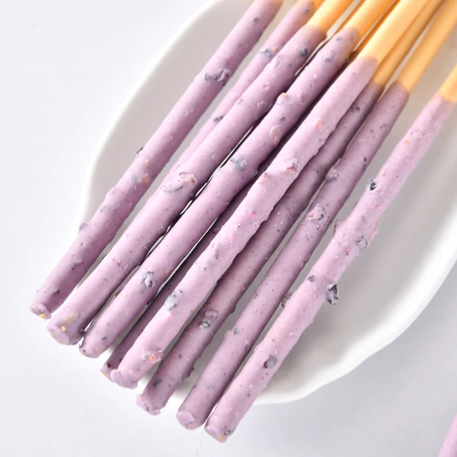 Chocolate coated fruit chips/almond grain filling stick chocolate biscuit snack