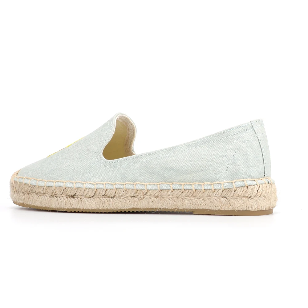 Slip-on well breathable lemon embroidery ladies shoes canvas espadrilles shoes