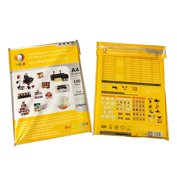 MR.R Sublimation Heat Transfer Paper 110gsm with A4 x100 Sheets for Ceramic Mug and Stiff Substrate Materials Suitable for Epson