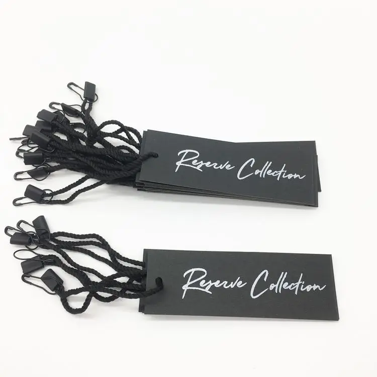 
Custom clothing tag logo tag special black hangtag silk-screen printing hang tag with hangtag string for jeans and clothing 