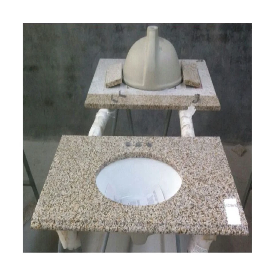 Misty yellow granite countertop for kitchen island design