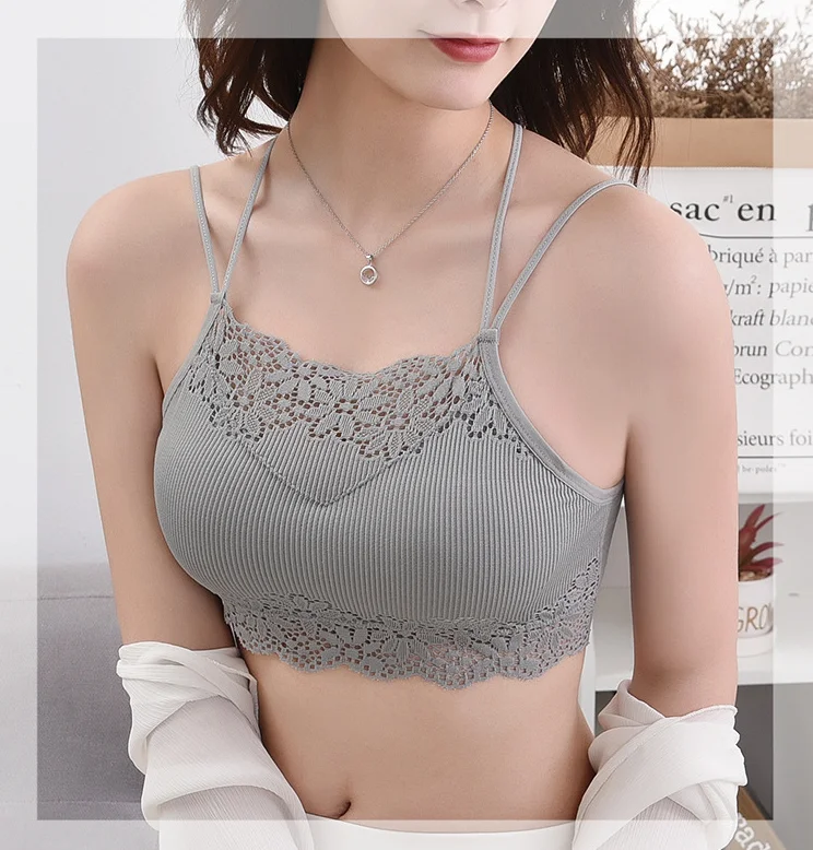 The new thread lace beauty back wrapped chest camisole ladies tube top sports anti-glare bra fashion style halter sports bra