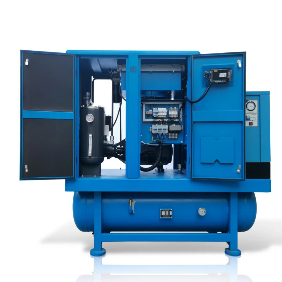 All in one 15 bar portable air compressor integrated rotary screw air compressor with 500L gas tank