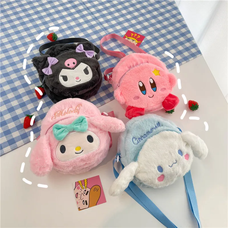 High Quality Cartoon Cute Melody Kuromi Kirby Crossbody Bag Plush Coin Purse Headphone Bag Messenger Bag For Kids Girl Wholesale