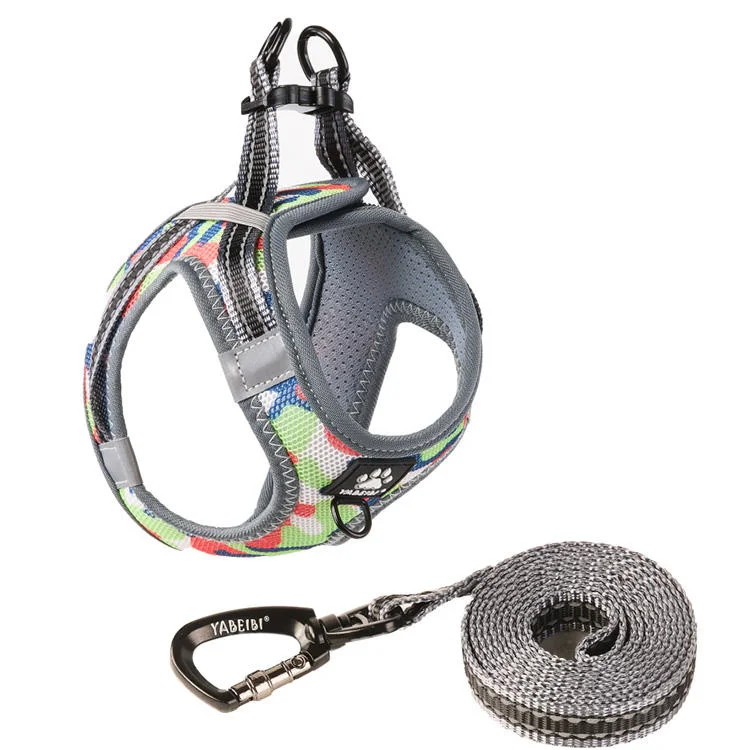 Neoprene Mesh Set Padded Strap Leads Dog Harness Vest Collar Set With Reflective Piping For Dogs