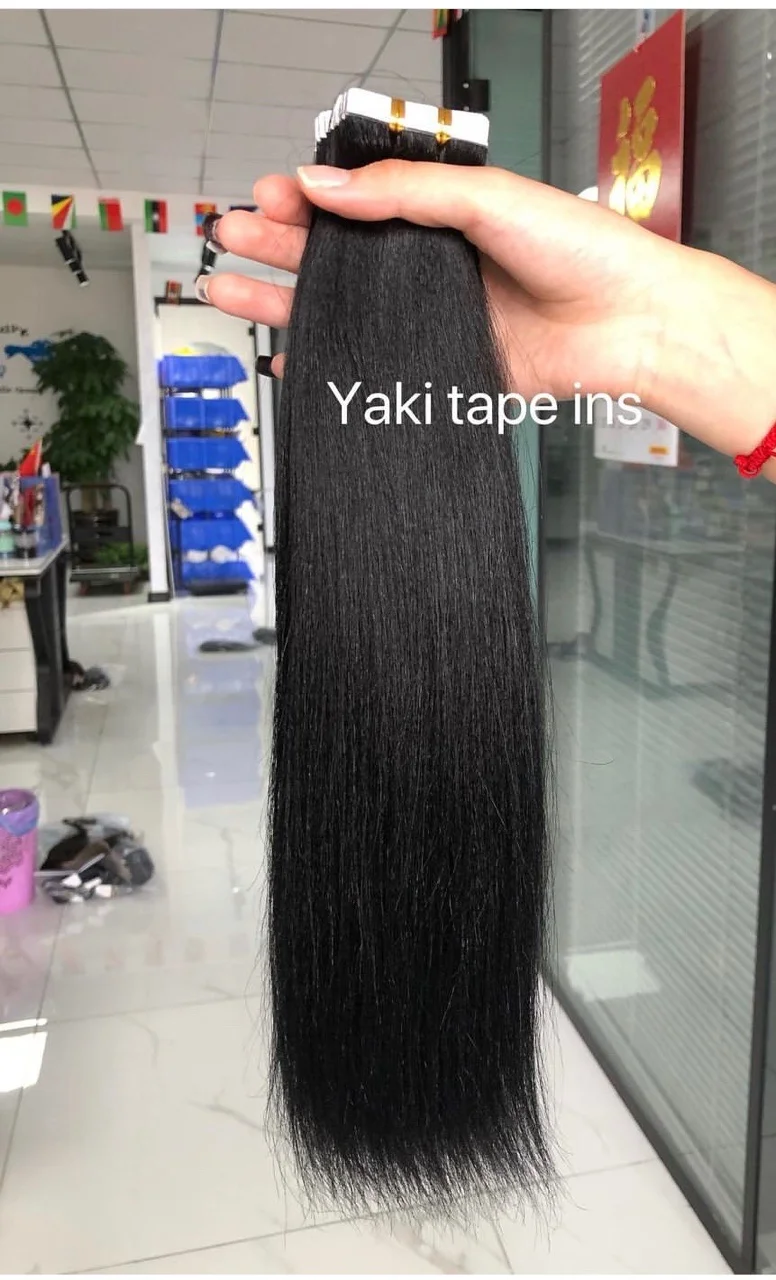 High quality invisible Double Sided yaki 22in Tape Ins Hair Extensions for Women 100% real virgin Brazilian Human Hair extension
