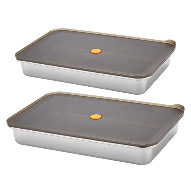 Portable Stainless Steel Lunch Box with Airtight Lid Reusable Airtight Food Storage Boxes fresh box crisper