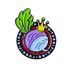 Custom Cool Wearing a Crown Turnip Black Round Lapel Pin Famous Brand Advertising Black Dyed Soft Enamel Wholesale Manufacturer