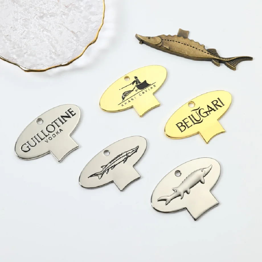 wholesale customized Caviar Logo Keys Opener Zinc Alloy Designed Brand Fish Logo for Tin Openers