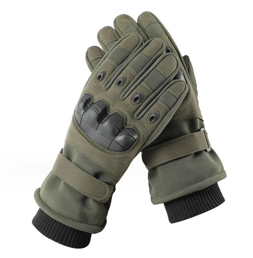 DFU147 Winter fleece liner tactical gloves with silicon hard knuckle and reinforce palm  touch sensor fingers