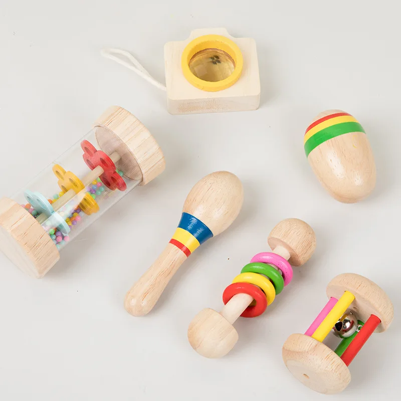 Unisex Early Educational Wooden Musical Instruments Toys 5 Sets Kids Grip Training Montessori Music for Children and Babies