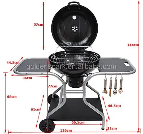 New Deluxe Charcoal Trolley Barbecue Grill with Wheels - Black