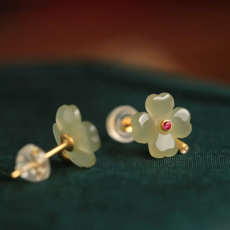 New Chinese flowers retro earrings niche simple everything national fashion temperament light luxury high sense