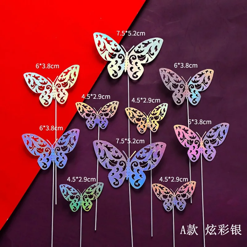New Arrival 3D Hollow Metal Butterfly Cake Toppers Colorful Gold Silver Design for Birthday Party Cake Decoration