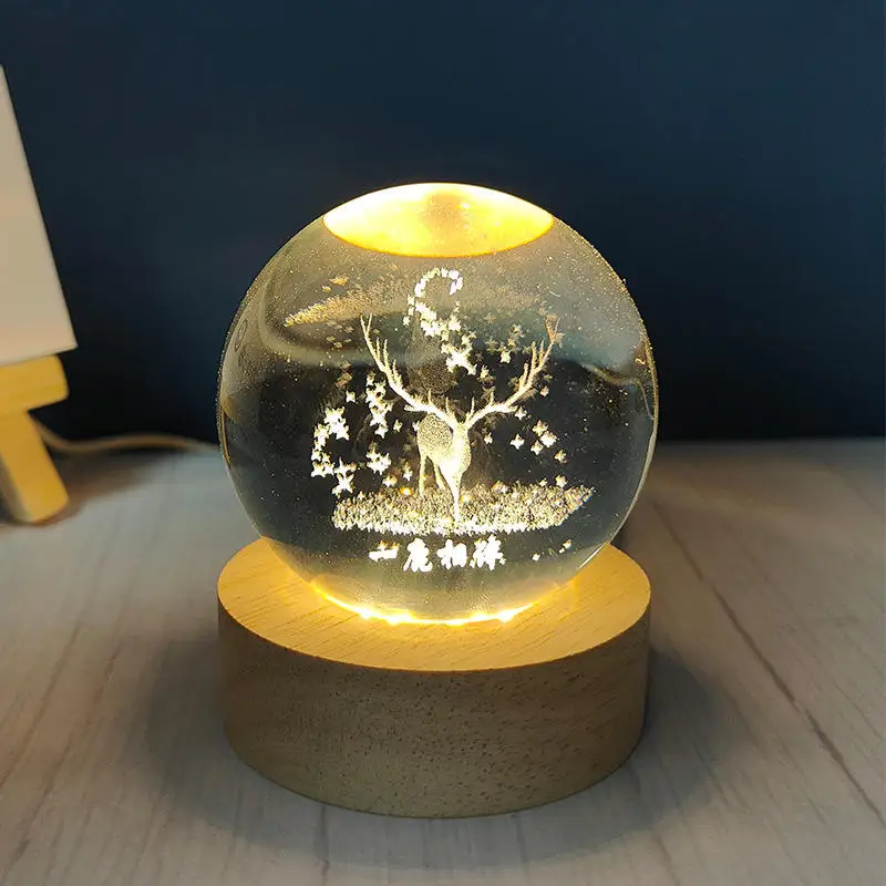 Honor Of Crystal High Quality Crystal Ball Lamp Wooden Base Luminous 3d Laser Ball