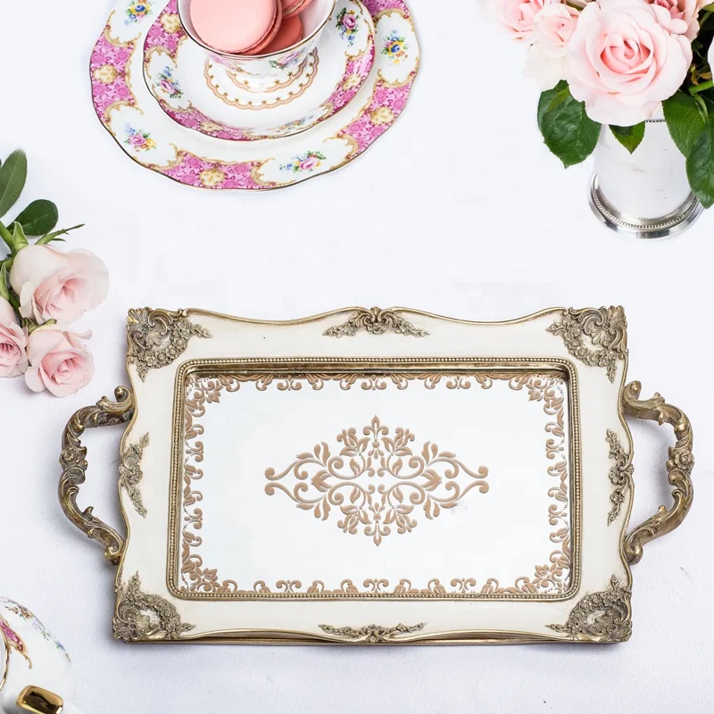 
decorative custom hotel storage dessert tray set serving antique mirror square polyresin jewelry resin fruit gift tray wedding 