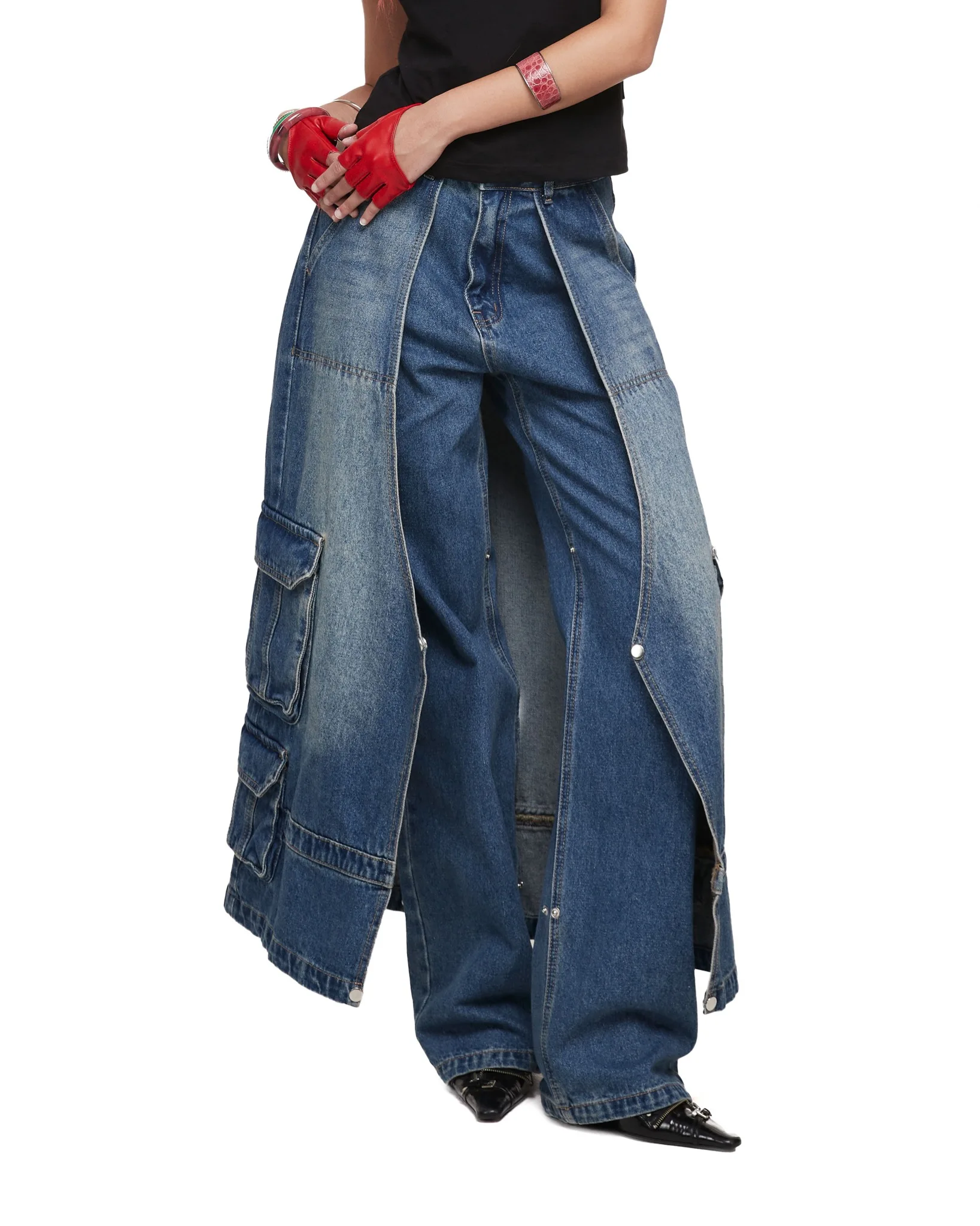 Custom Factory High Quality Women Cargo Pants Wide Leg Plus Size Cargo Jeans 6 Pocket Baggy Street wear denim designer clothes