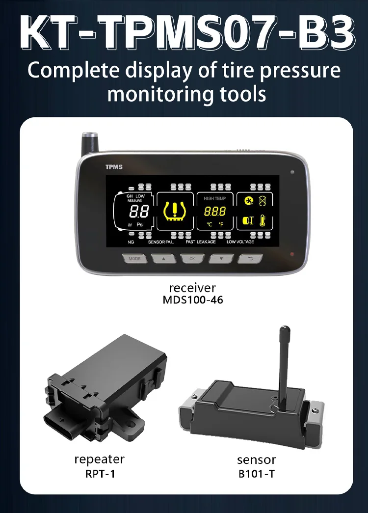 TPMS Wireless Solar Powered Tire Pressure Monitoring System with 4 C External Sensor LCD Real-time Display Voice Safety Alarm