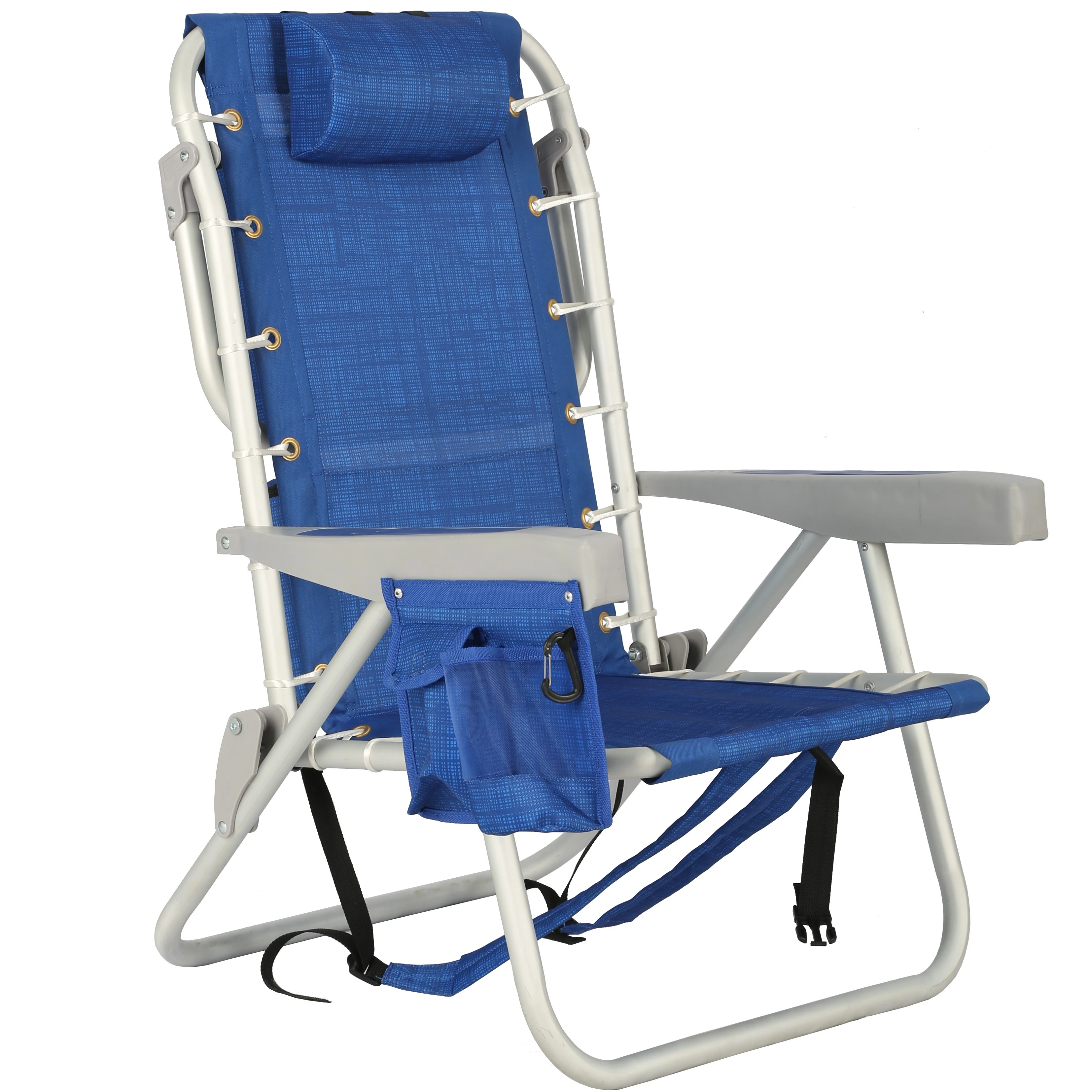 Lightweight backpack portable folding beach chair with insulated cooler and large storage pouch