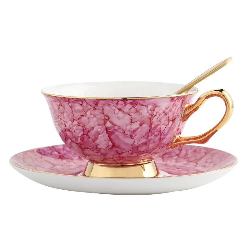 European household drinkware bone china coffee cup set English afternoon tea flower tea porcelain cup and saucer with holder